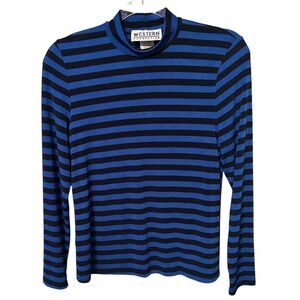 Western Connection Vintage 90s‎ Mock Neck Striped Long Sleeve Top Blue Black L